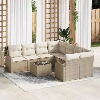 vidaXL Garten-Lounge-Set 9-tlg. beige Poly-Rattan (55x55x37cm)