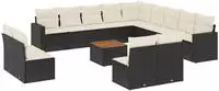 vidaXL 14-tlg. Garten-Sofagarnitur mit Kissen Schwarz Poly Rattan