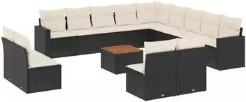 vidaXL Garten-Sofagarnitur 14-tlg. mit Kissen, Poly Rattan, schwarz (3224376)