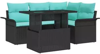 vidaXL Gartenlounge-Set 5-tlg. Poly Rattan schwarz (3357019)