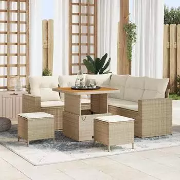 vidaXL Garten-Sofaset 8-teilig, Polyrattan, beige (3361611)