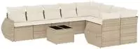 vidaXL 10-tlg. Garten-Sofagarnitur mit Kissen Beige Poly Rattan