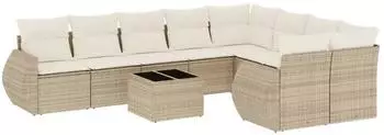 vidaXL Garten-Sofagarnitur 10-tlg. mit Kissen, Poly Rattan, beige (3254185)