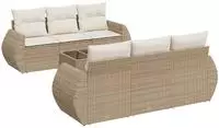 vidaXL 7-tlg. Garten-Sofagarnitur mit Kissen Beige Poly Rattan