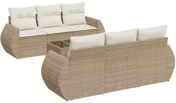 vidaXL Garten-Sofagarnitur 7-tlg. mit Kissen, Poly Rattan, beige (3221107)