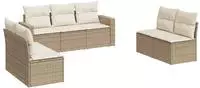 vidaXL 7-tlg. Garten-Sofagarnitur mit Kissen Beige Poly Rattan