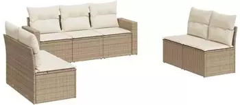 vidaXL Garten-Sofagarnitur 7-tlg. Poly Rattan beige mit Kissen (3218818)