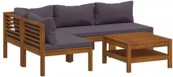 vidaXL Garten-Lounge-Set 5-tlg. mit Auflage, Akazienholz, grau (3086919)