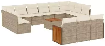 vidaXL Garten-Sofagarnitur 14-tlg. Poly Rattan beige mit Kissen (3228144)