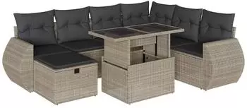 vidaXL Garten-Sofagarnitur 8-tlg. mit Kissen, hellgrau, Poly Rattan (3275162)