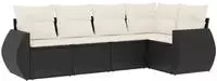 vidaXL 5-tlg. Garten-Sofagarnitur mit Kissen Schwarz Poly Rattan