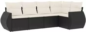 vidaXL Garten-Sofagarnitur 5-tlg. mit Kissen, Poly Rattan, schwarz (3221325)