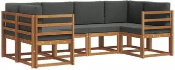 vidaXL Garten-Sofagarnitur mit Kissen, 6-tlg., natur/anthrazit (3366870)
