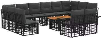 vidaXL Gartensofa-Set 13-tlg. Poly-Rattan schwarz und dunkelgrau (3438023)