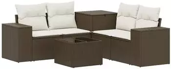 vidaXL Sofa-Set 6-tlg. braun und cremeweiß (3447562)