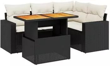 vidaXL Garten-Sofagarnitur 5-tlg. mit Kissen, Poly Rattan, schwarz (3271294)