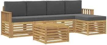 vidaXL Garten-Sofagarnitur 6-tlg. Polyester, weiß/anthrazit