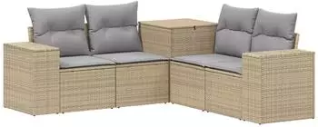 vidaXL Sofa-Set 5-tlg. beige und hellgrau, Polyrattan und Stahl (3447923)