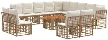 vidaXL Gartensofa-Set 14-tlg. Poly-Rattan, natur/cremeweiß (3437928)