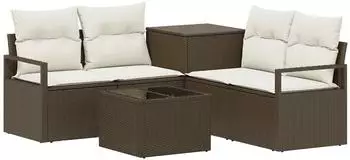 vidaXL Sofa-Set 6-teilig, Polyrattan und Stahl, braun und cremewei&szlig; (3447240)