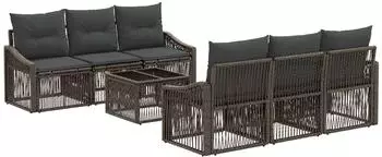 vidaXL Gartensofa-Set 7-teilig, grau, Poly-Rattan (3435938)