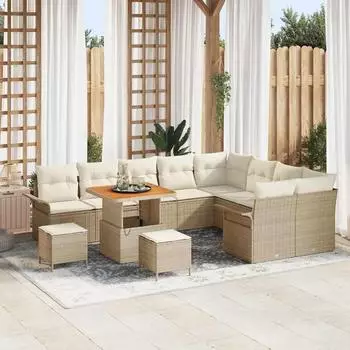 vidaXL Garten-Sofa-Set 12-teilig, 11-Sitzanzahl, beige und creme (3364121)
