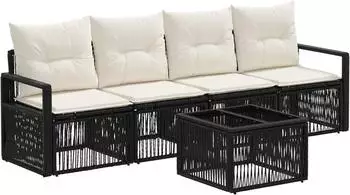vidaXL Gartenlounge-Set 5-tlg. Poly-Rattan schwarz (3435637)