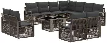 vidaXL Gartensofa-Set 12-tlg. grau und dunkelgrau Poly-Rattan (3437177)