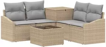 vidaXL Sofa-Set 6-tlg. Polyrattan und Stahl, beige/hellgrau (3447305)