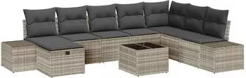 vidaXL Garten-Sofa-Set mit Kissen 9-tlg. hellgrau Poly-Rattan (3359441)