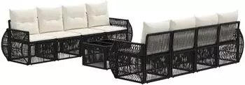vidaXL Garten-Sofa-Set 9-teilig, schwarz, Poly-Rattan (3435361)