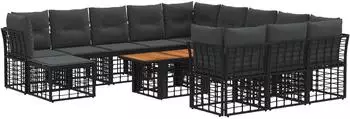 vidaXL Gartensofa-Set 13-tlg. Poly-Rattan schwarz und dunkelgrau (3437941)
