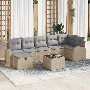 vidaXL Sofa-Set 8-tlg. Poly-Rattan, beige/hellgrau (3359109)