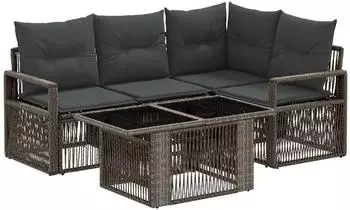 vidaXL Gartensofa-Set 5-tlg. Poly-Rattan grau und dunkelgrau (3437093)