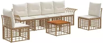 vidaXL Outdoor-Sofagarnitur 7-tlg. Polyester natur/cremewei&szlig; (3437666)