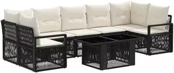 vidaXL Gartensofa-Set 8-tlg. Poly-Rattan schwarz und cremewei&szlig; (3437062)