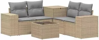 vidaXL Sofa-Set 6-tlg. beige und hellgrau, Polyrattan und Stahl (3447575)