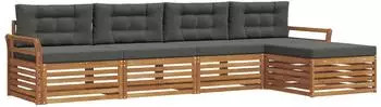 vidaXL Garten-Sofagarnitur 5-tlg. mit Kissen, natur/anthrazit (3373302)