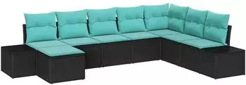 vidaXL Gartensofa-Set 8-tlg. Polyrattan schwarz (3347186)