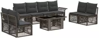 vidaXL Gartensofa-Set 9-tlg. Poly-Rattan grau/dunkelgrau (3436625)