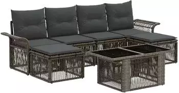 vidaXL Gartensofa-Set 7-tlg. grau und dunkelgrau Poly-Rattan (3436676)