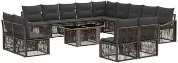 vidaXL Gartensofa-Set 14-tlg. Poly-Rattan grau/dunkelgrau (3437327)