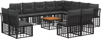 vidaXL Outdoor-Sofagarnitur 13-tlg. Polyester, schwarz/dunkelgrau (3437599)