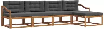 vidaXL Outdoor-Sofagarnitur mit Kissen, 5-tlg., natur/anthrazit (3367455)