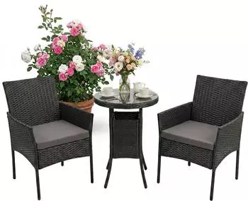 Relaxdays Gartenlounge-Set 3-teilig, Rattan, schwarz/grau