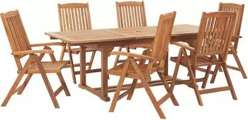 Beliani Java Gartenm&ouml;bel-Set Akazienholz, 6 St&uuml;hle, hellbraun