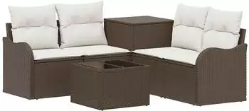 vidaXL Garten-Sofa-Set 6-teilig Polyrattan/Stahl braun/cremewei&szlig;