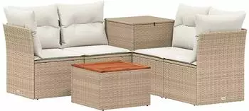 vidaXL Sofa-Set 6-tlg. beige und cremewei&szlig;, Polyrattan und Stahl (3447364)