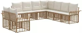 vidaXL Outdoor-Sofagarnitur 9-tlg. Polyester, natur und cremewei&szlig; (3437716)