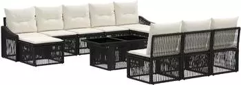 vidaXL Gartensofa-Set 11-tlg. Poly-Rattan, schwarz/cremewei&szlig; (3437305)